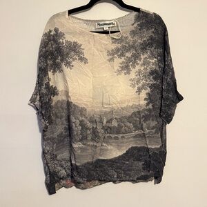 Market of Stars Scenic Print Short Sleeve Blouse